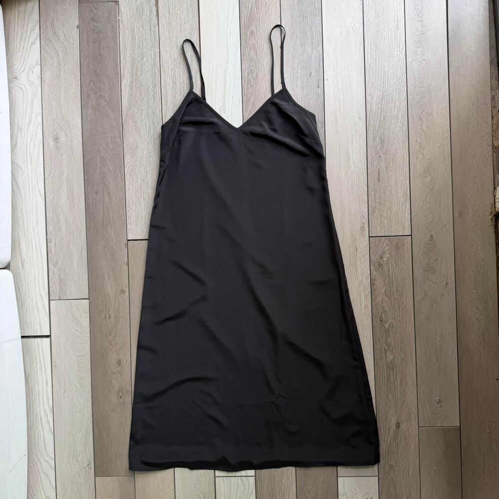 Madewell black satin slip midi